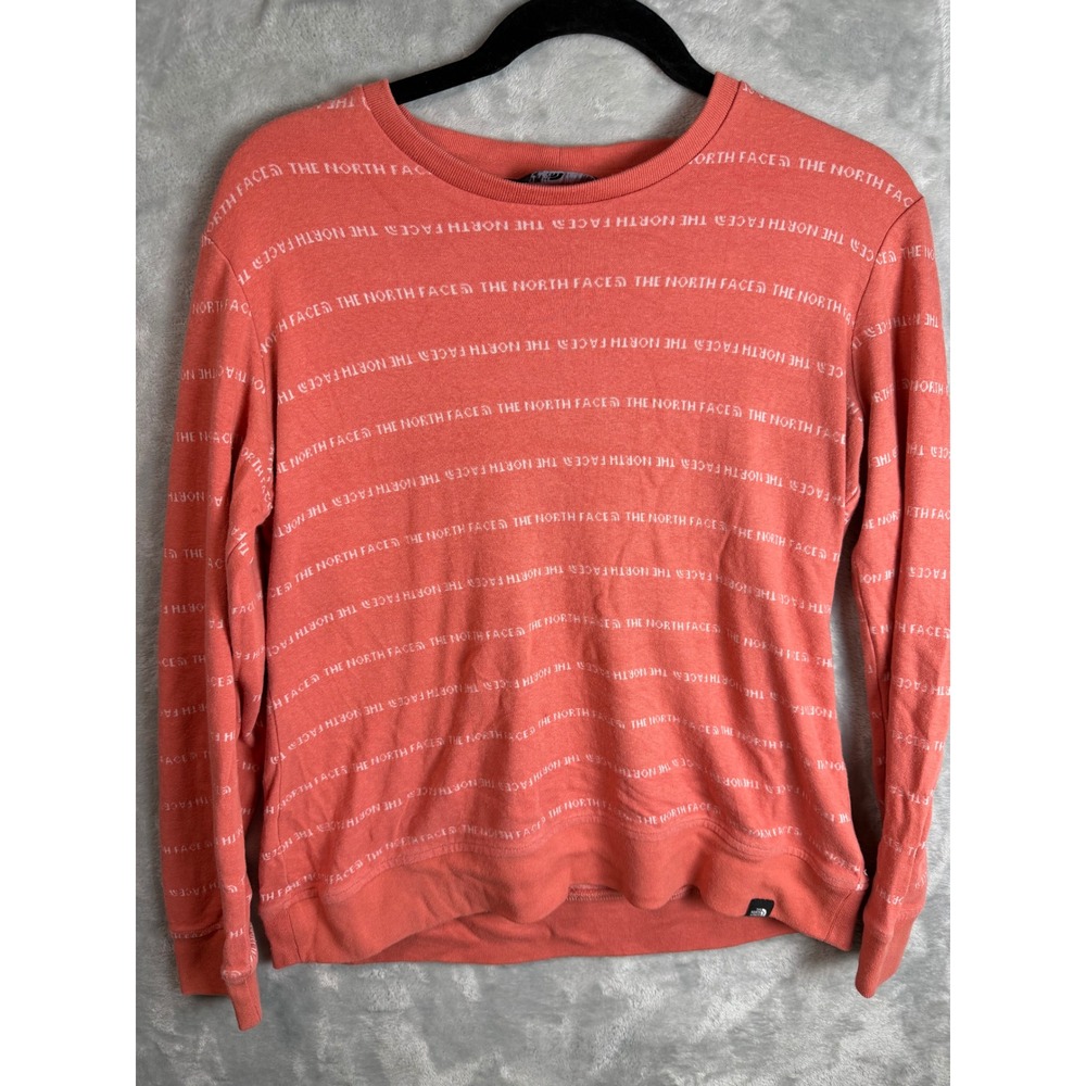 THE NORTH FACE Womens M Coral All Over Logo Crewneck Sweatshirt Cotton Blend